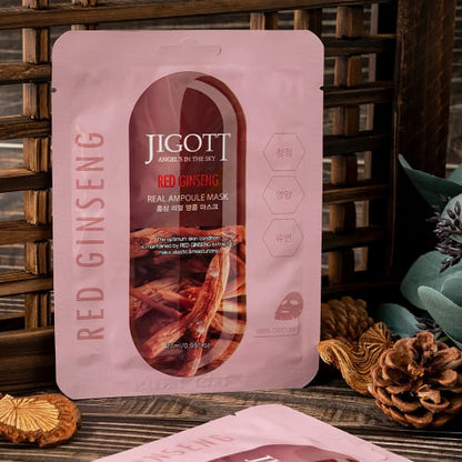JIGOTT Red Ginseng Real Ampoule Mask,  Elasticity + Nourishment , Ginseng Extract — Wholesale K-Beauty