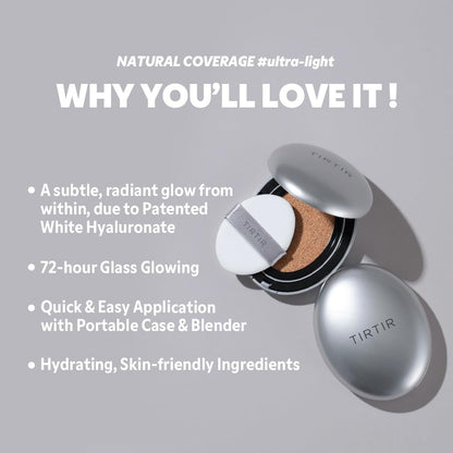 TIRTIR Aura Silver Cushion Foundation - Semi-Glow Finish + Radiant Coverage + Hydration - Wholesale K-Beauty