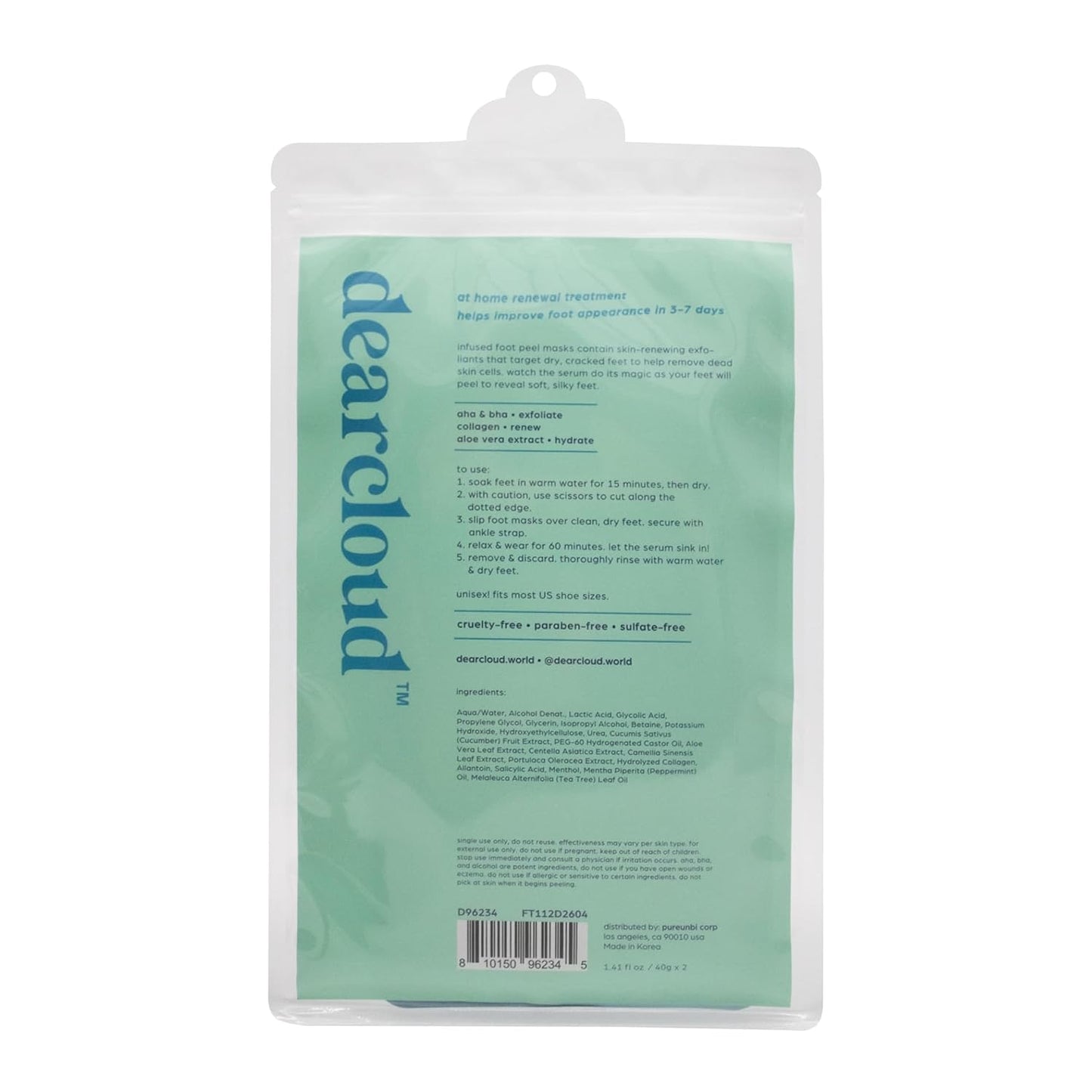 Dearcloud Exfoliating Foot Peel Mask - Peppermint (2 Pairs) | Wholesale K-Beauty